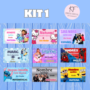 Kit 1 Etiquetas Escolares - Personajes Trending